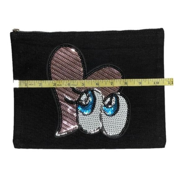 SEQUIN HEART & EYES BLACK CANVAS POUCH - Picture 3 of 5